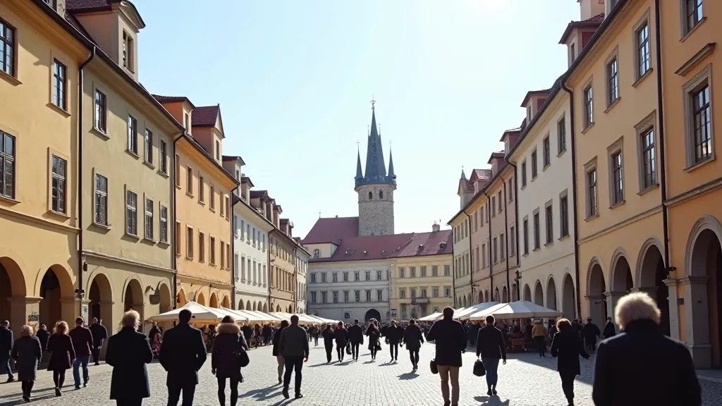 Old Town Square Prague with historic buildings, astronomical clock, and traditional architecture in morning light